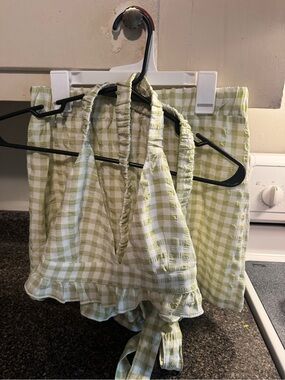 Princess Polly Light Green and White Gingham Halter Set